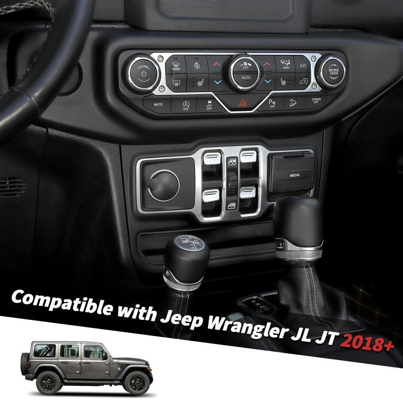 Jimen for JL/JT Window Button Cover, 4 Pack Window Switch Cover Trim Interior Accessories Compatible with Jeep Wrangler JL and Gladiator JT 2018-2023, Aluminum Alloy (Silver) - Image 2